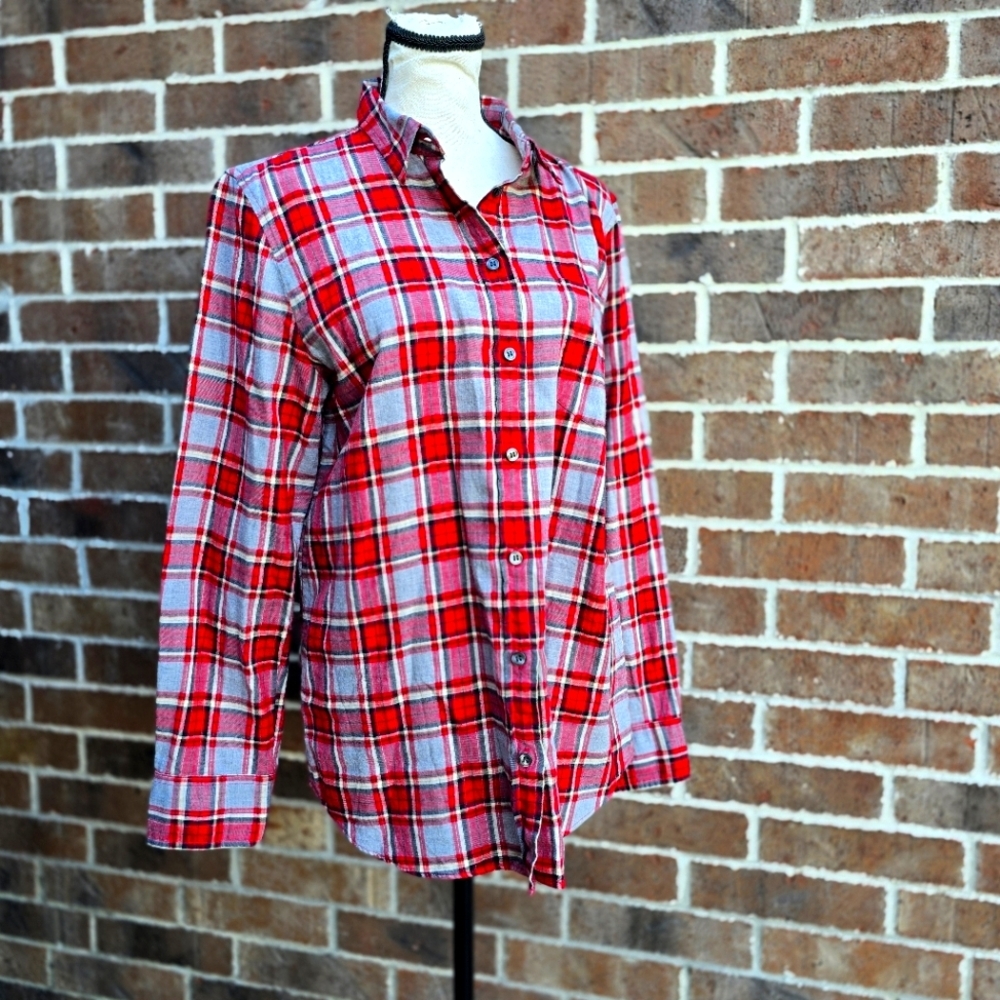 NWOT J. Crew Red and Gray Plaid Shirt